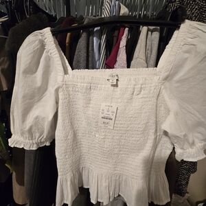 J. Crew White Smocked Women's Cotton Top